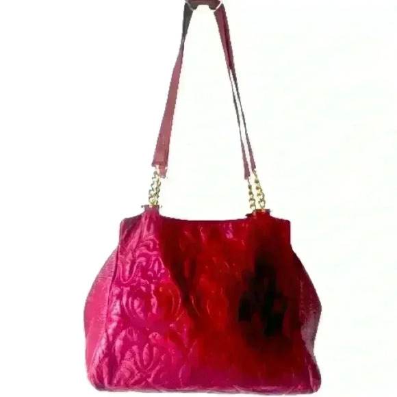 BURGUNDY BOURGOGNE LEATHER  FLORAL EMBOSSED PATTERN SHOULDER BAG - Picture 1 of 14